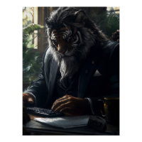 Un homme d'affaires anthropomorphe de tigre dans u