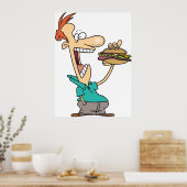 Poster Un Homme Drôle Mange Un Sandwich (Cuisine)