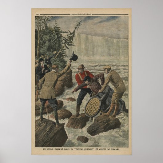 Poster Un homme en baril traversant les chutes du Niagara (Devant)