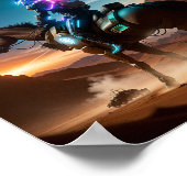 Poster Un homme futuriste à cheval dans le désert (Coin)