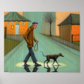 Poster Un Homme Marchant Un Chien Dans La Pluie (Devant)