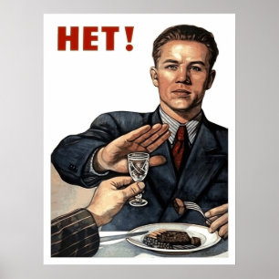 Poster Un homme refuse de boire, l'anti-alcoolisme soviét