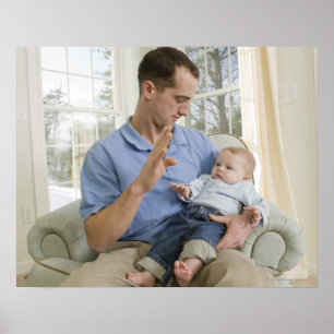 Poster Un homme signe le mot "B" en signe américain