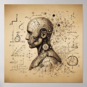 Poster Un humanoïde superposé sur une feuille de données