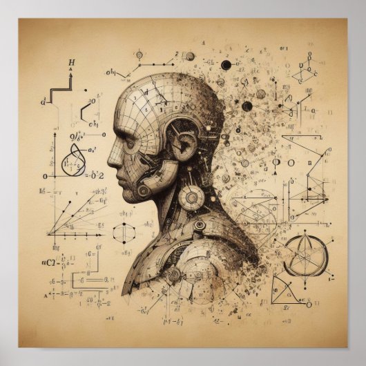 Poster Un humanoïde superposé sur une feuille de données (Devant)