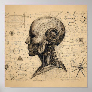 Poster Un humanoïde superposé sur une feuille de données