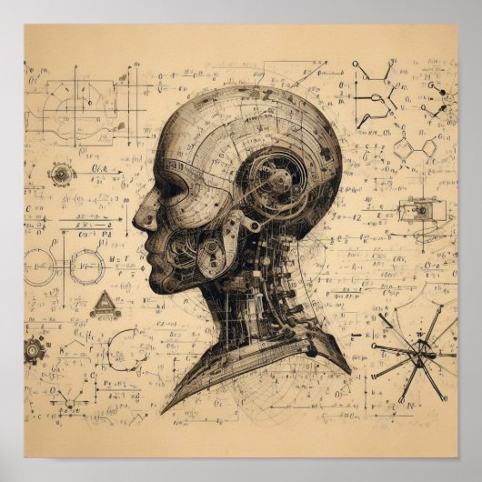 Poster Un humanoïde superposé sur une feuille de données (Devant)