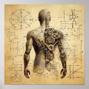 Poster Un humanoïde superposé sur une feuille de données