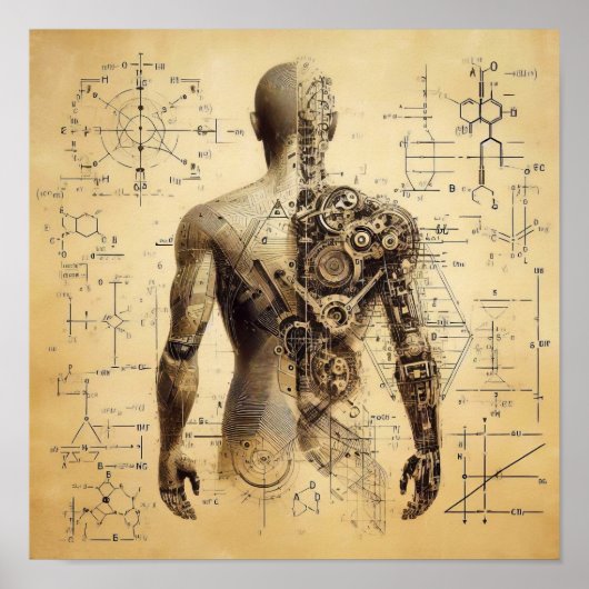 Poster Un humanoïde superposé sur une feuille de données (Devant)