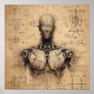 Poster Un humanoïde superposé sur une feuille de données