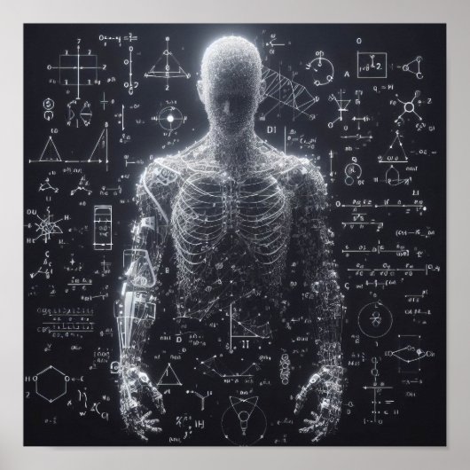 Poster Un humanoïde superposé sur une feuille de données (Devant)