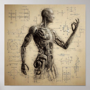 Poster Un humanoïde superposé sur une feuille de données