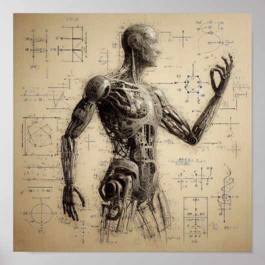 Poster Un humanoïde superposé sur une feuille de données (Devant)