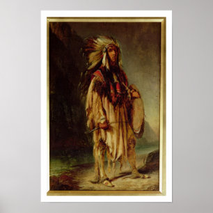 Poster Un Indien nord-américain dans un paysage étendu,