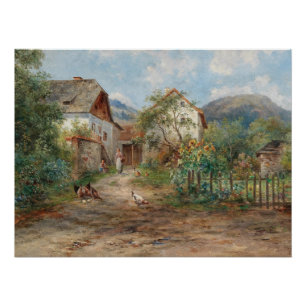 Poster Un jardin rustique en fleurs à la campagne