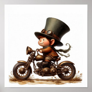 Poster Un jeune enfant heureux chevauchant une moto Steam