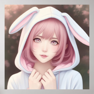 Poster Un jeune personnage aux cheveux roses