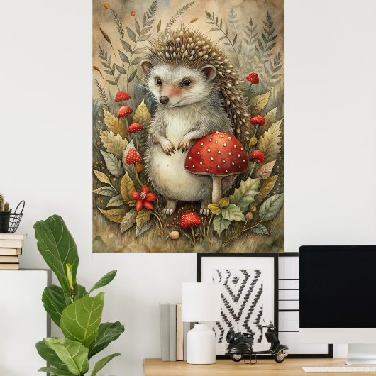 Poster Un joli hérisson en forêt (Bureau à domicile)