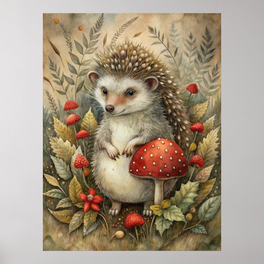 Poster Un joli hérisson en forêt (Devant)