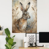 Poster Un joli lièvre en forêt (Bureau à domicile)
