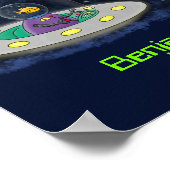 Poster Un joli poisson heureux dans l'espace dessin animé (Coin)