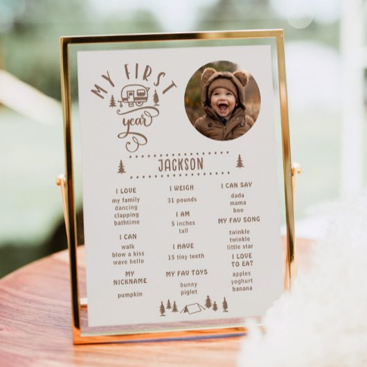 Poster Un joyeux campeur 1er anniversaire Photo Milestone