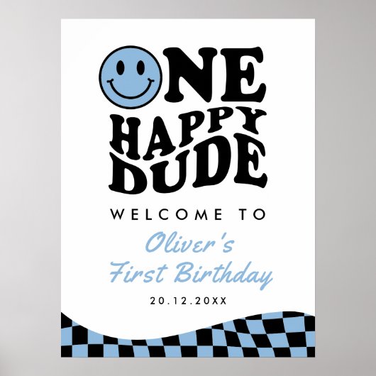 Poster Un joyeux Dude Blue Boy 1er Anniversaire Sourire B (Devant)