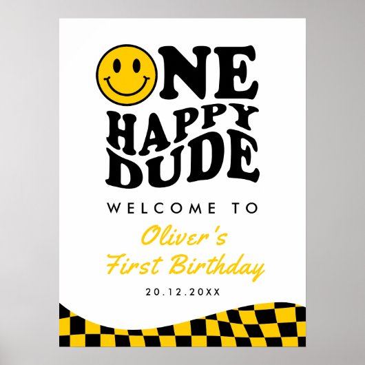 Poster Un joyeux Mec 1er anniversaire Smile Jaune Bienven (Devant)