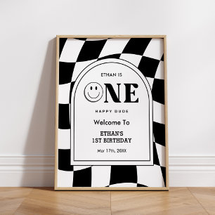 Poster Un joyeux Mec Happy Face Boy 1er anniversaire Bien