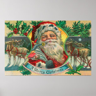 Poster Un Joyeux Noël Père Noël et scène de renne