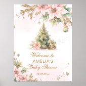 Poster Un joyeux petit Baby shower rose bienvenue de Noël (Devant)