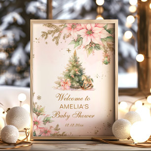 Poster Un joyeux petit Baby shower rose bienvenue de Noël