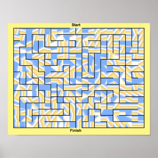 Poster Un labyrinthe coloré bleu et jaune. (Devant)