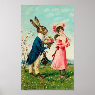 Poster Un lapin courtisé à la dame de Pâques