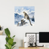 Poster Un léopard des neiges sur un pic enneigé (Bureau à domicile)