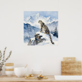 Poster Un léopard des neiges sur un pic enneigé (Cuisine)