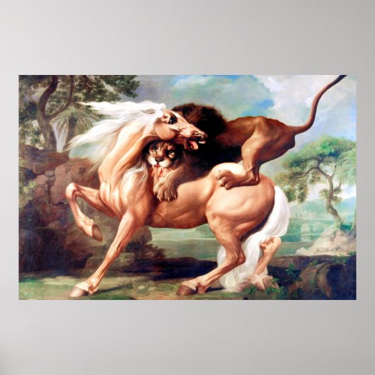 Poster Un Lion Attaquant Un Cheval Peint-17620 (Devant)