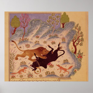 Poster Un lion attaque et tue un taureau