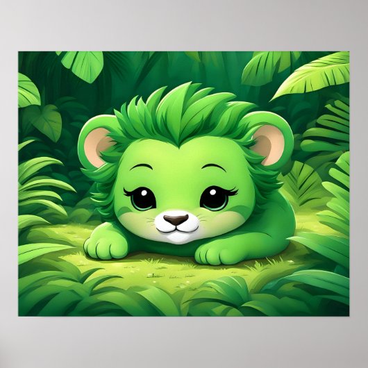 Poster Un Lion Cub Vert dans la Jungle (Devant)