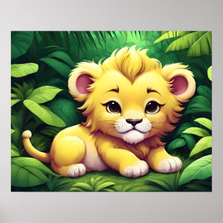 Poster Un Lion jaune dans la jungle