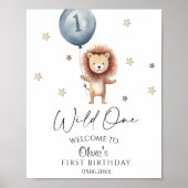 Poster Un Lion Sauvage Avec Ballon Bienvenue Premier Anni (Devant)