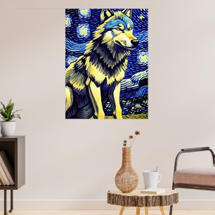 Poster Un loup dans la nuit étoilée