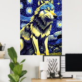 Poster Un loup dans la nuit étoilée (Bureau à domicile)