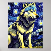 Poster Un loup dans la nuit étoilée (Devant)