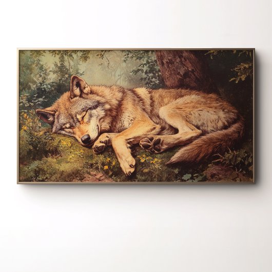 Poster Un loup dormant dans la forêt