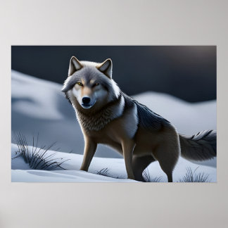 Poster Un loup solitaire à la chasse