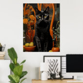 Poster Un magnifique chat noir dans une chaise orange (Bureau à domicile)