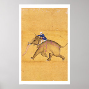 Poster Un Mahout chevauchant un éléphant, de la Grande Vi