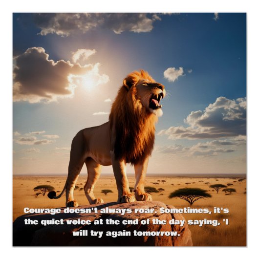 Poster Un majestueux Lion Courage Cite la motivation (Devant)