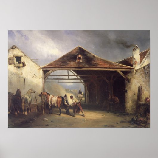 Poster Un maréchal ferrant un cheval (Devant)